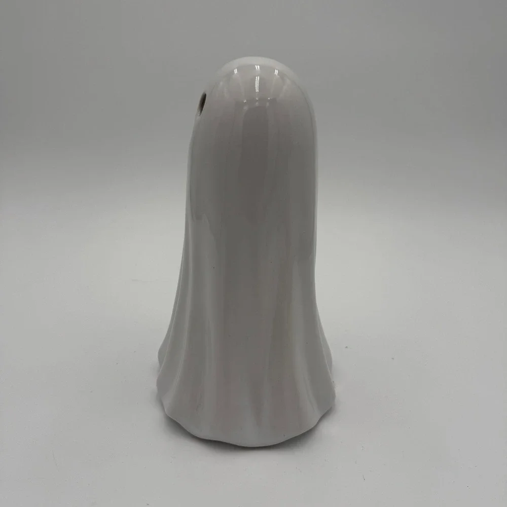 White Ceramic‎ Light Up Ghost Figurine 8.5 Inch Halloween Tabletop Decor EUC